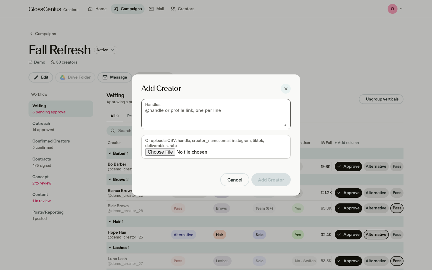 Add creator / CSV upload screenshot