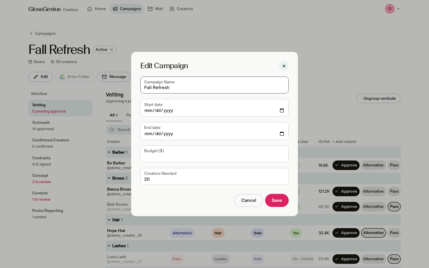 Edit campaign screenshot