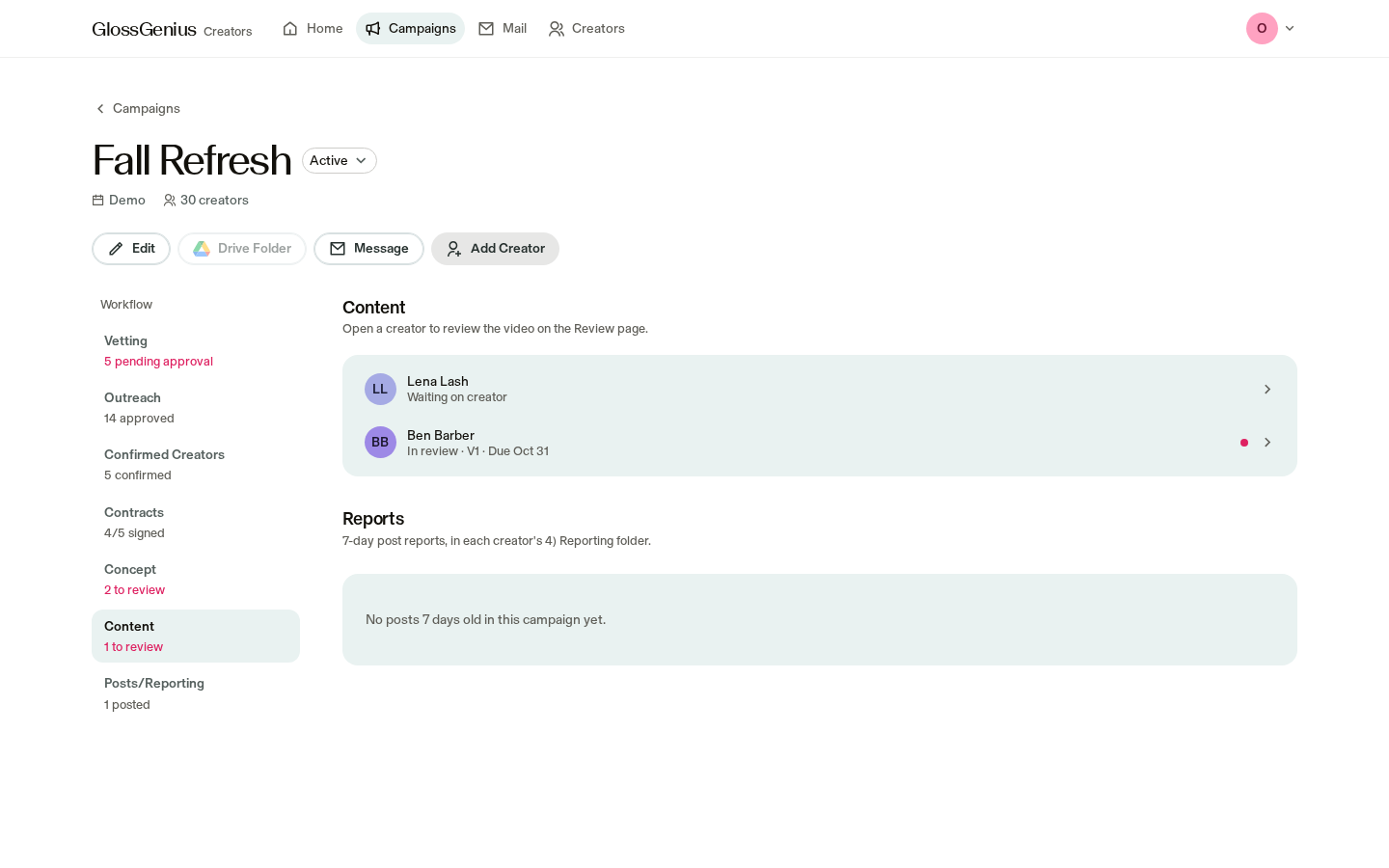 Content tab: Reports screenshot