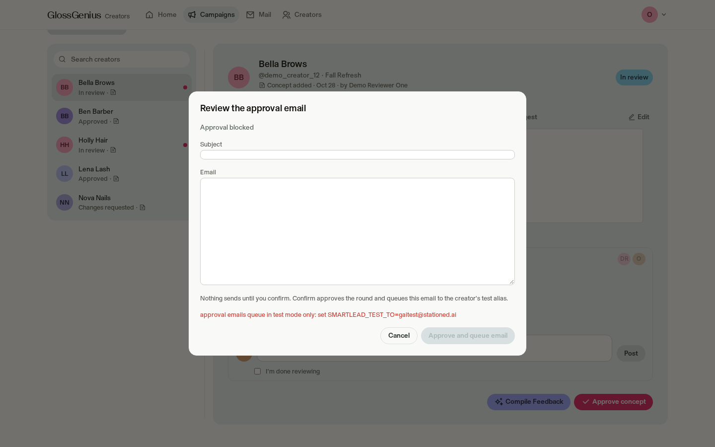 Approve: review the email screenshot